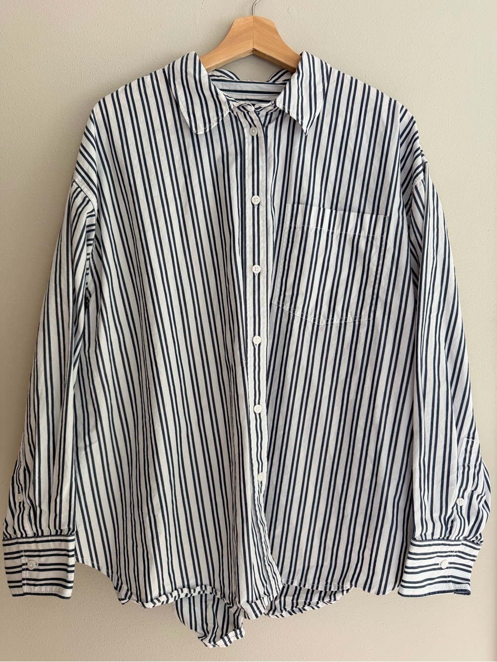 Classic Oversized Navy & White Stripe Blouse - J. Crew